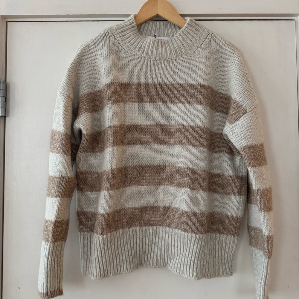La Ligne Striped oversized Cotton Alpaca Crewneck Sweater in Cream and Brown